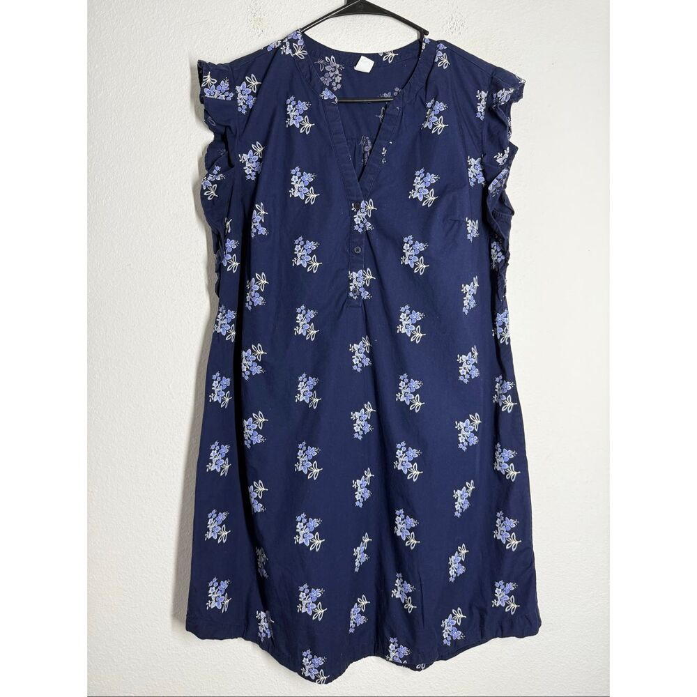 Old Navy Women’s Navy Floral Dress Ruffle Sleeve V-Neck Lightweight Cotton Sz L - Picture 3 of 9